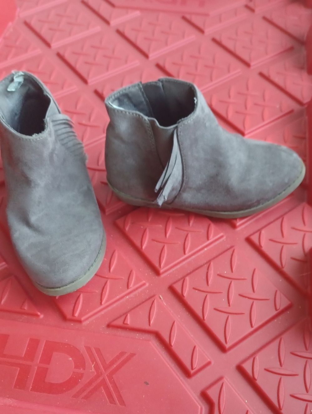 GIRL Suede Tassel Ankle Boots in Taupe